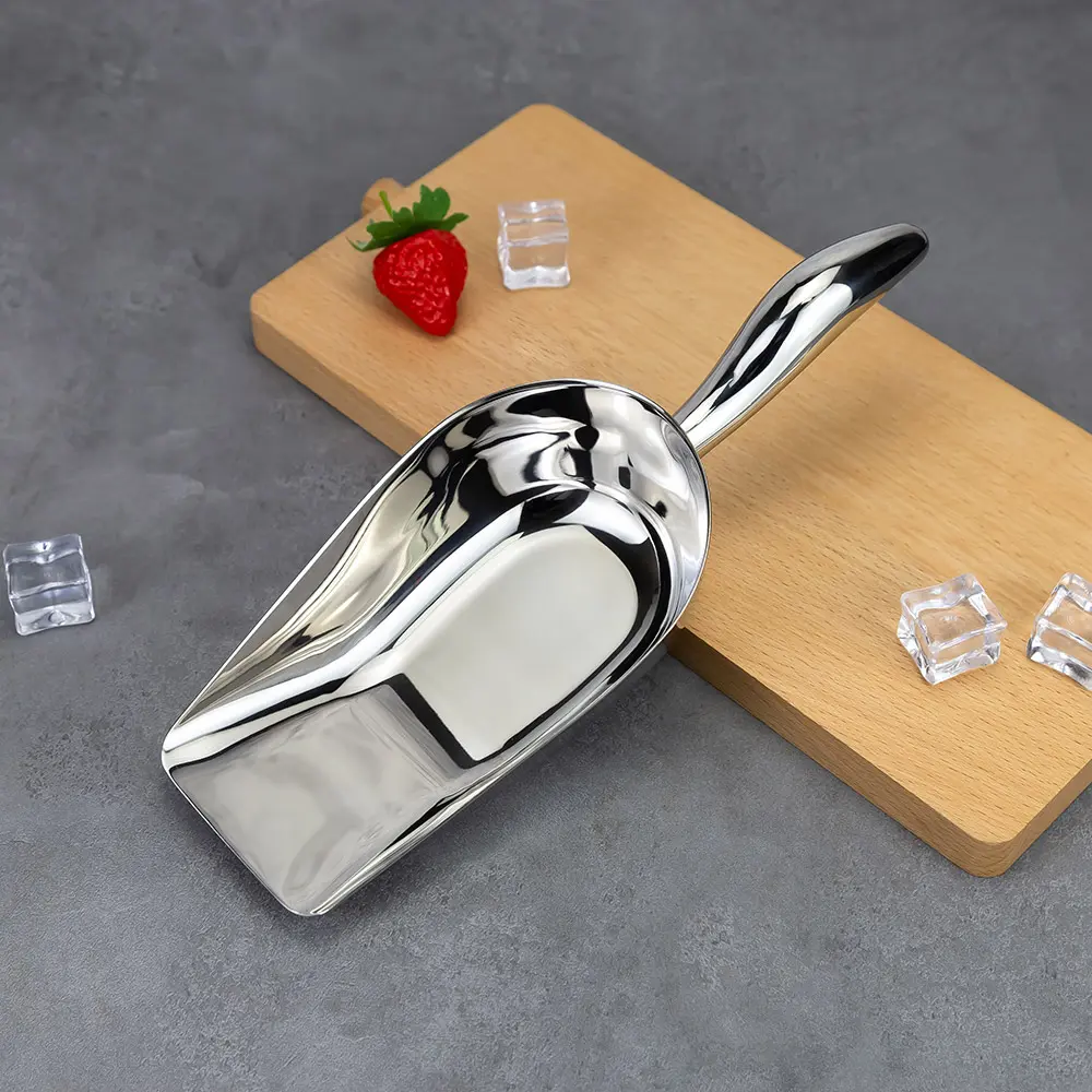 Curved Handle Flat Bottom Stainless Steel Ice Scoop (13)
