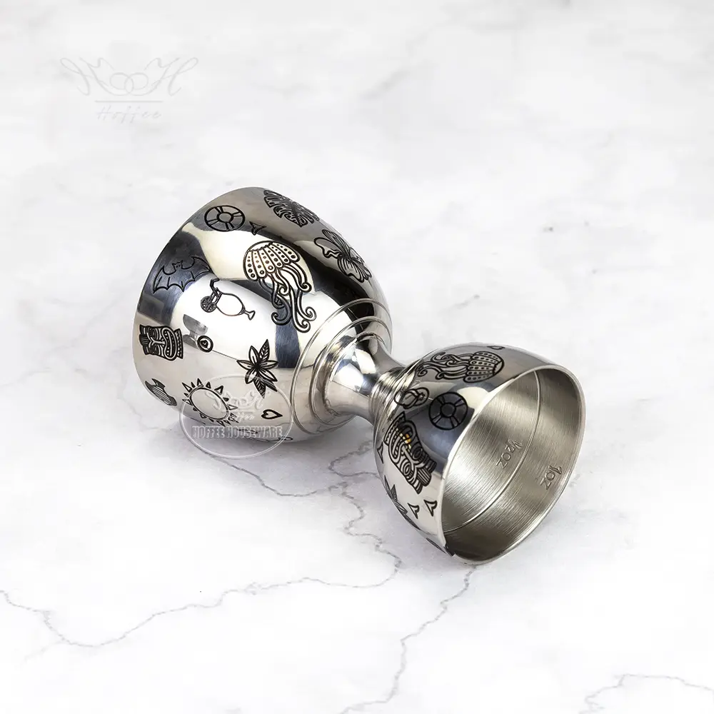 1+2oz Tiki-style Etching Liquor Measuring Bell-shape Cocktail Jigger (8)