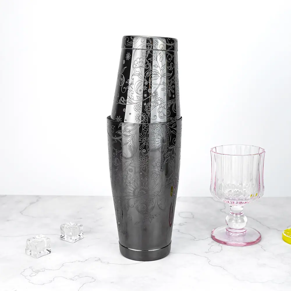 Sunflower Engraved Weighted Tins Boston Shaker (1)