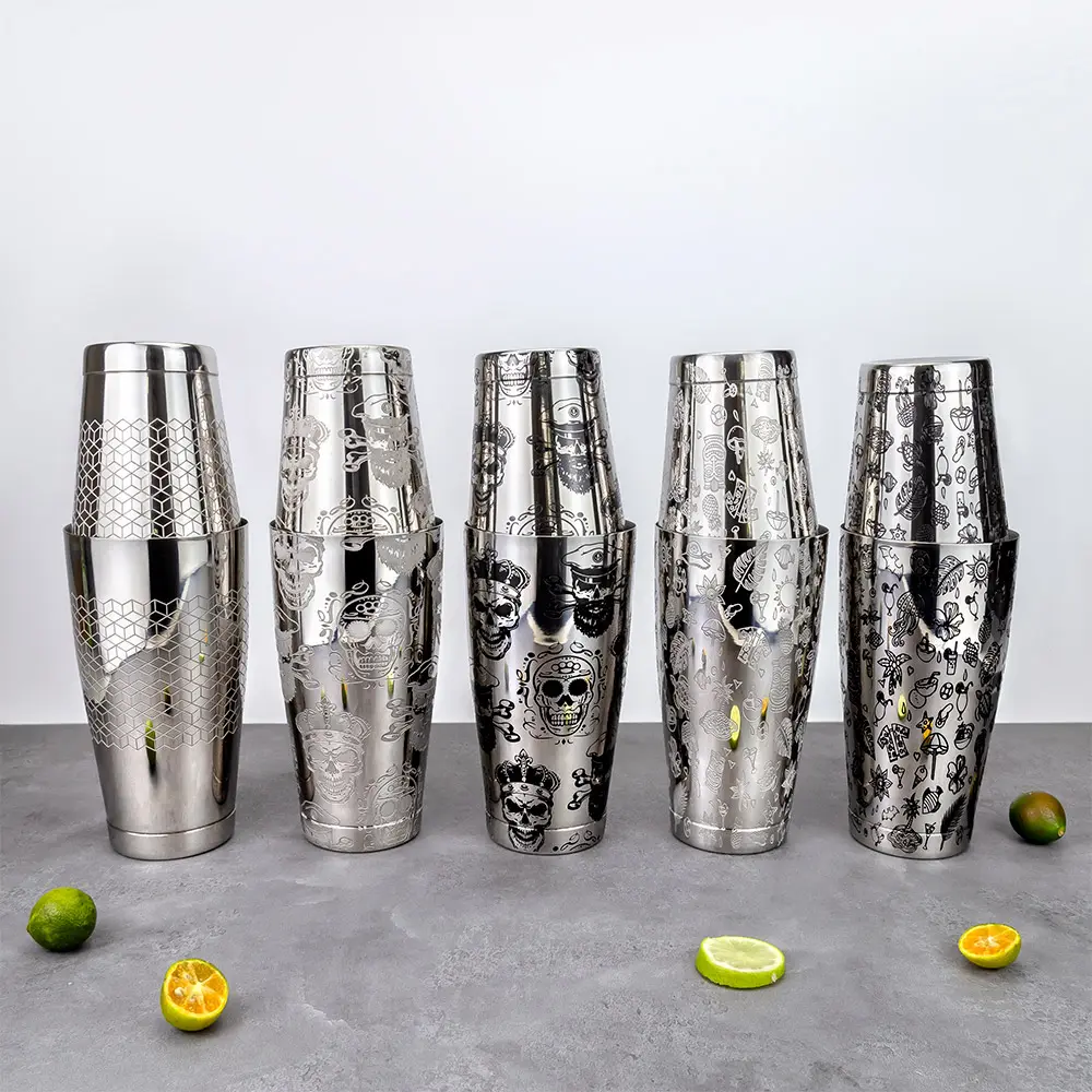 Engraved Skull Boston Shaker Tins (3)