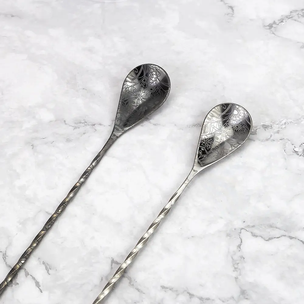 Engraved Flower Pattern Bar Mixing Spoon (12)