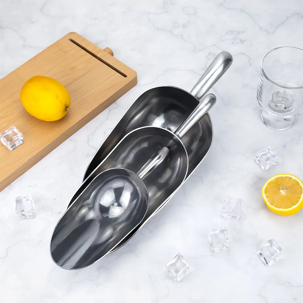 6-85oz Aluminum Round Bottom Bar Ice Cube Scoop (4)