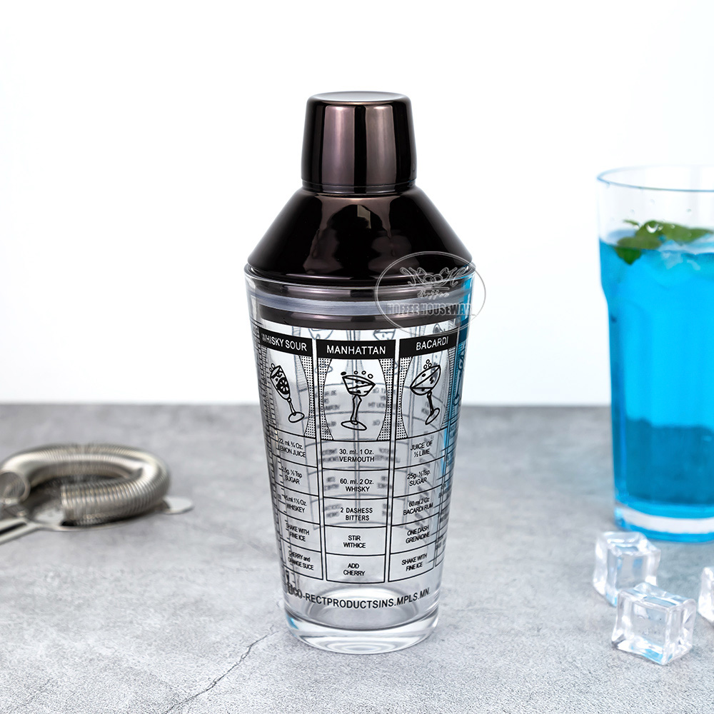 500ml 3-Pieces Glass Cocktail Cobbler Shaker with Printing Scales (4)