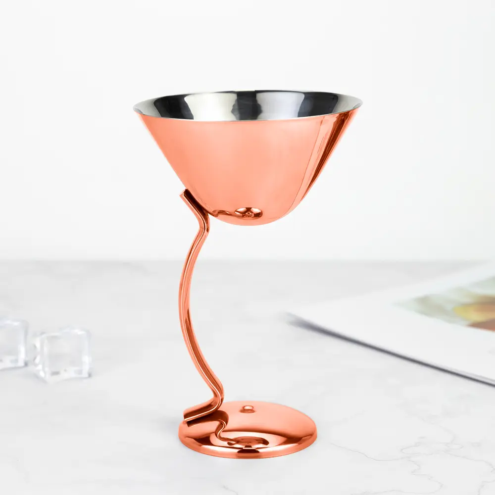 Elegant 150ml Twisted Handle Conical Cup Stainless Steel Cocktail Glass