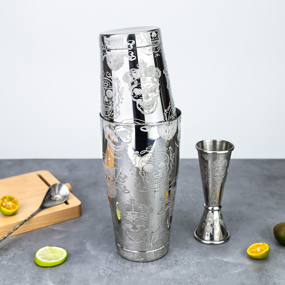 Engraved Skull Boston Shaker Tins (6)