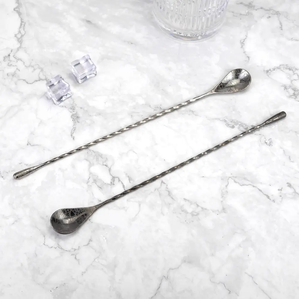 Engraved Flower Pattern Bar Mixing Spoon (13)