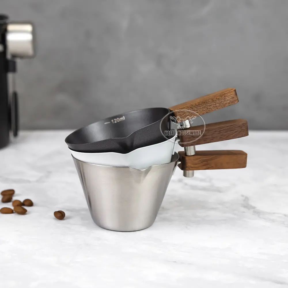 120ml (4oz) Stainless Steel Espresso Shot Glass With Walnut Handle (2)