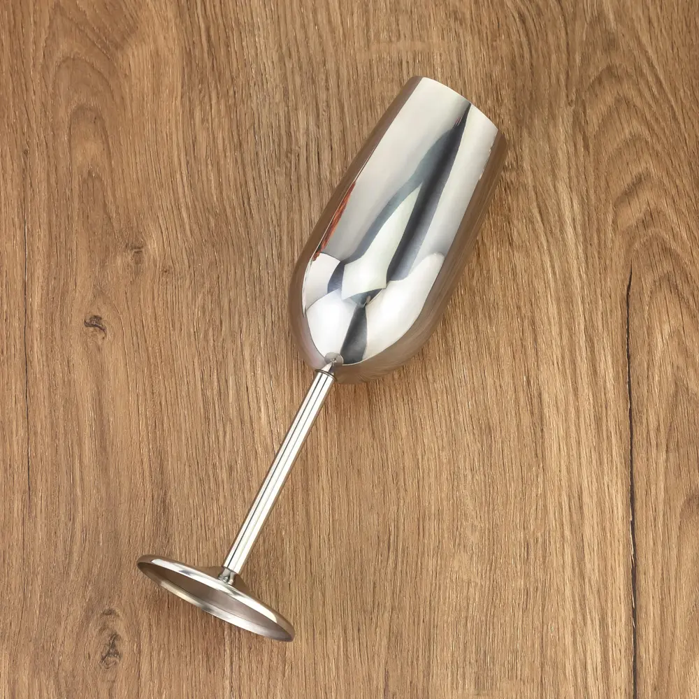 Tilt Rim Long Stem Stainless Steel Champagne Glass (4)