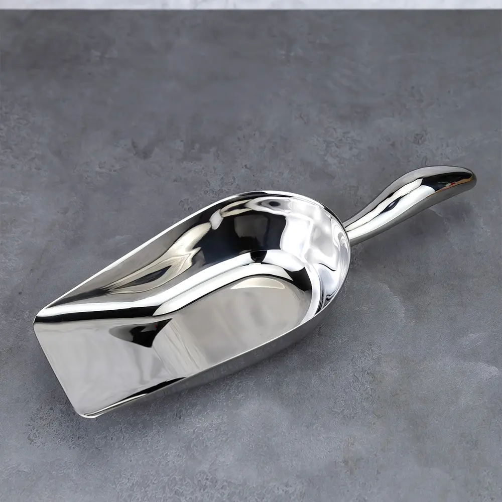Curved Handle Flat Bottom Stainless Steel Ice Scoop (3)