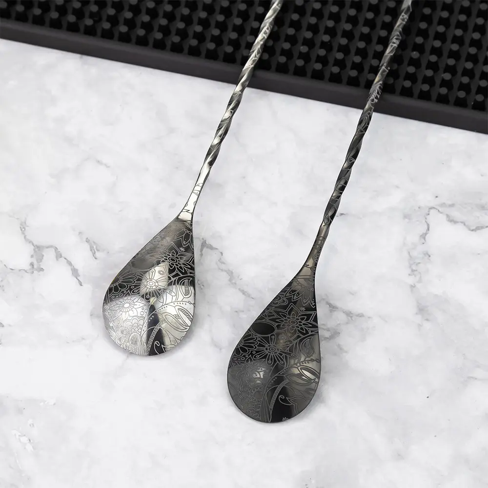 Engraved Flower Pattern Bar Mixing Spoon (2)