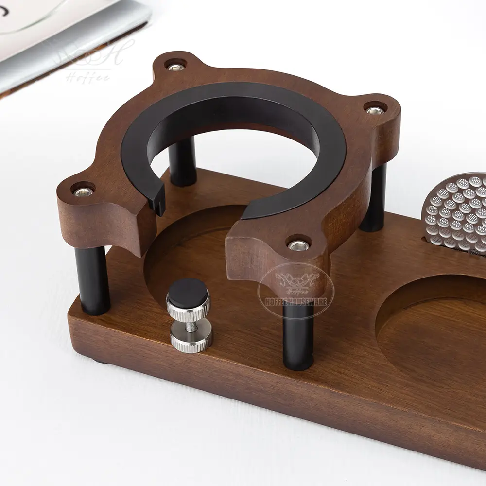 Multi-function 515458mm Sapele Wood Espresso Portafilter Holder Stand with Coffee Tamper Distributor Station (5)