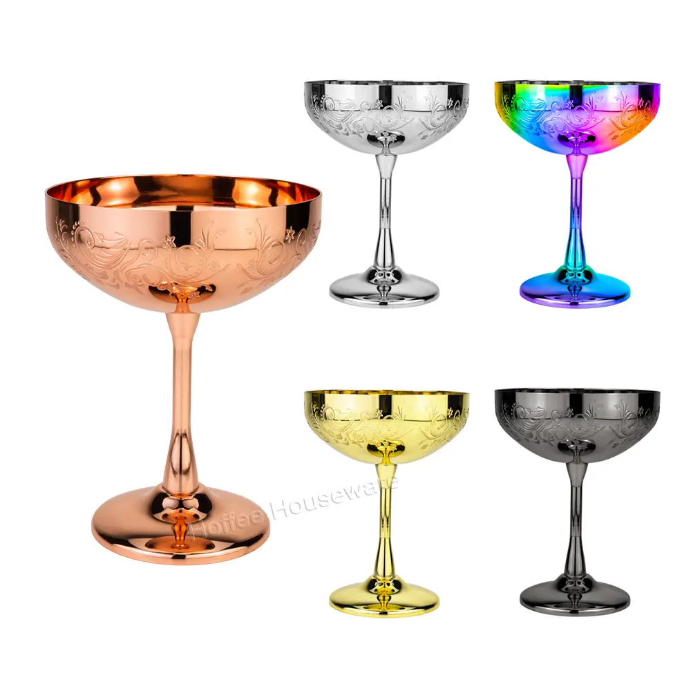 Etching Pattern Stemmed Champagne Coupe Glass (2)
