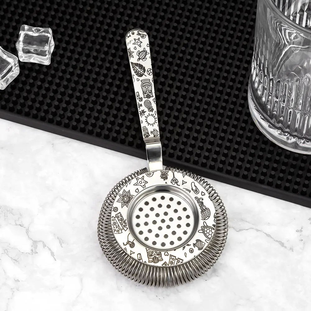 Tiki Etching Bent Bar Hawthorne Strainer (5)