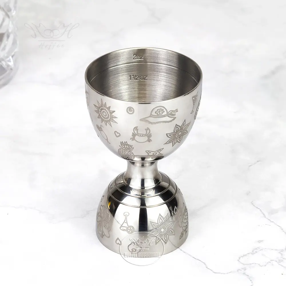 1+2oz Tiki-style Etching Liquor Measuring Bell-shape Cocktail Jigger (4)