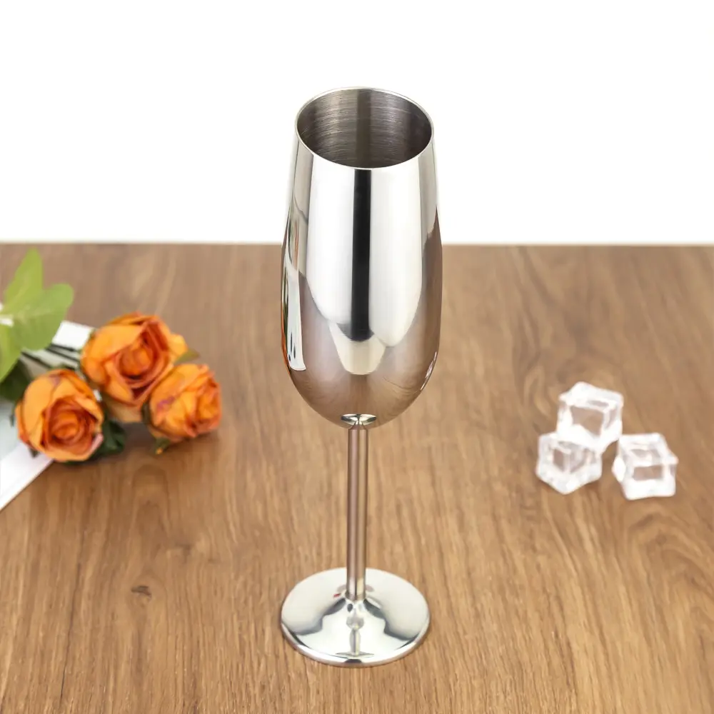 Slanted Bowl Metal Champagne Flute Wine Glass (2)