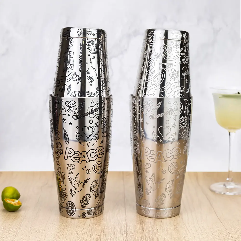 Peace & Love Theme Engraved 188 Stainless Steel 550+850ml Boston Shaker Tins.jpg