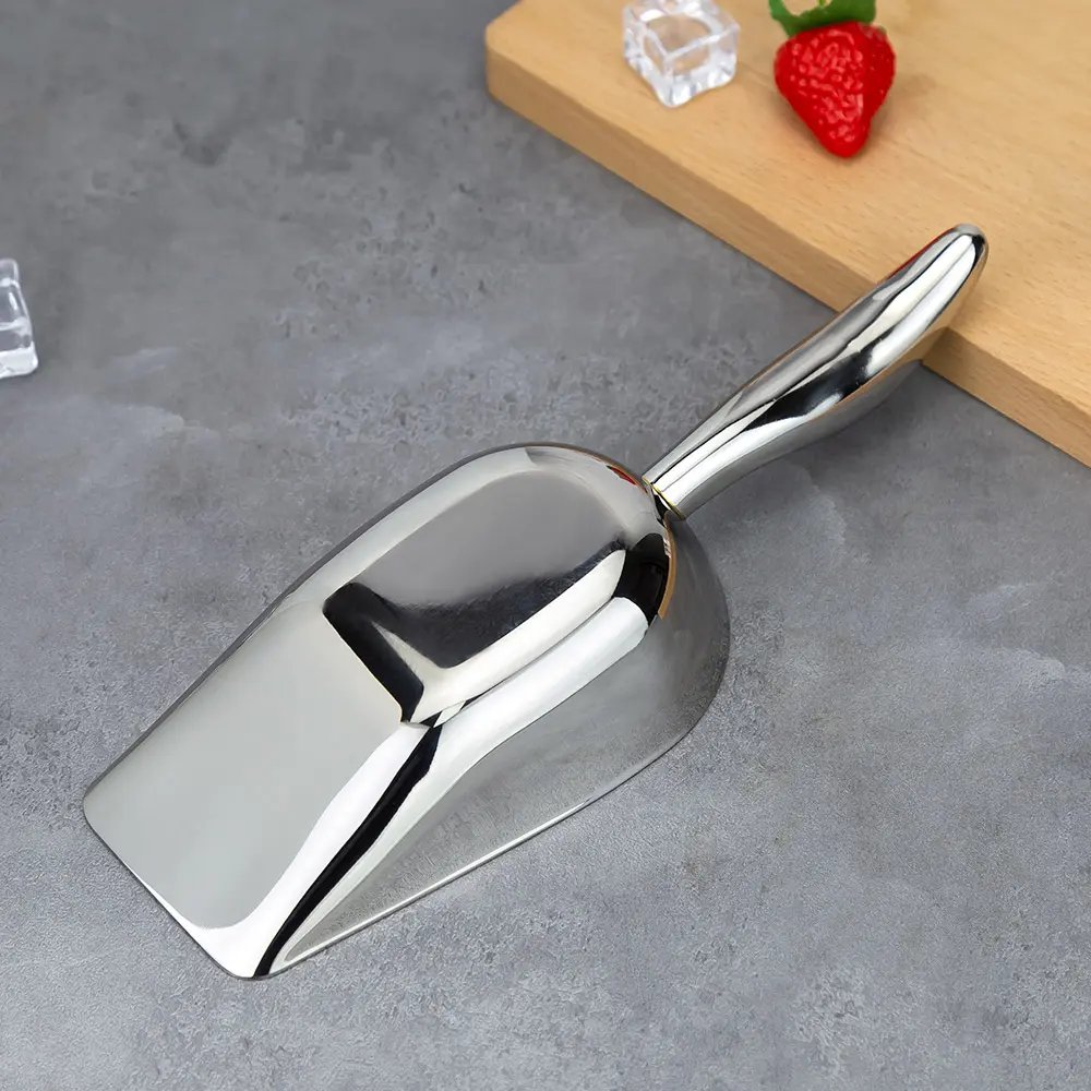 Curved Handle Flat Bottom Stainless Steel Ice Scoop (6)